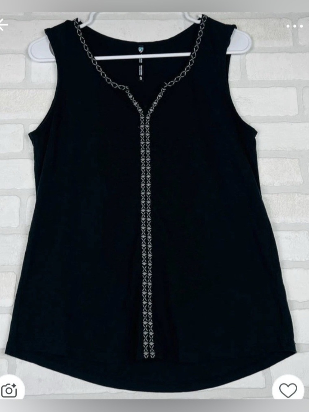 Kuhl Women’s Shay Tank Black Embroidered Organic Cotton Size S Sleeveless Top
